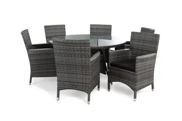 Thor Matgrupp Utomhus Ø140 + 4 Fåtölj Lyx m Armstöd m Dyna - Grå/Grå/Aintwood/Svart - Utemöbler & utemiljö - Utegrupp - Matgrupp utomhus