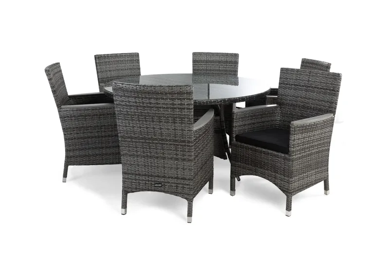 Thor Matgrupp Utomhus Ø140 + 4 Fåtölj Lyx m Armstöd m Dyna - Grå/Grå/Aintwood/Svart - Utemöbler & utemiljö - Utegrupp - Matgrupp utomhus