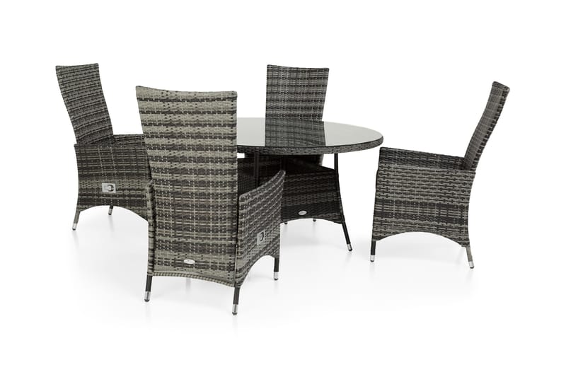 Thor Matgrupp Utomhus Ø140 + 4 Jenny Ställbar Fåtölj, Grå