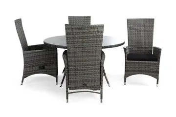 Thor Matgrupp Utomhus Ø140 + 4 Jenny Ställbar Fåtölj m Dyna - Grå/Grå/Svart - Utemöbler & utemiljö - Utegrupp - Matgrupp utomhus