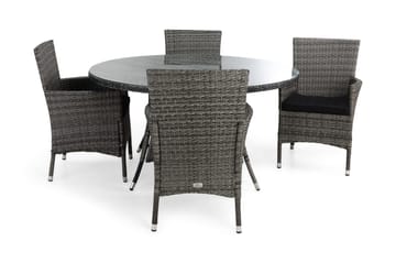 Thor Matgrupp Utomhus Ø140 + 4 Thor Fåtölj m Dyna - Grå/Grå/Svart - Utemöbler & utemiljö - Utegrupp - Matgrupp utomhus