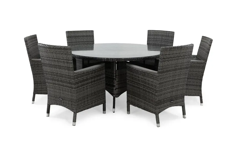 Thor Matgrupp Utomhus Ø140 + 6 Fåtölj Lyx m Armstöd, Grå/Aintwood