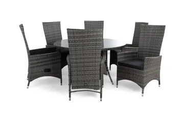 Thor Matgrupp Utomhus Ø140 + 6 Jenny Ställbar Fåtölj m Dyna - Grå/Grå/Grå - Utemöbler & utemiljö - Utegrupp - Matgrupp utomhus