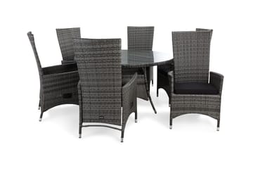 Thor Matgrupp Utomhus Ø140 + 6 Jenny Ställbar Fåtölj m Dyna - Grå/Grå/Svart - Utemöbler & utemiljö - Utegrupp - Matgrupp utomhus