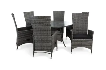 Thor Matgrupp Utomhus Ø140 + 6 Jenny Ställbar Fåtölj m Dyna - Grå/Grå/Svart - Utemöbler & utemiljö - Utegrupp - Matgrupp utomhus