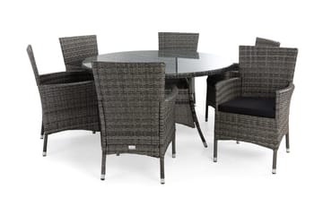 Thor Matgrupp Utomhus Ø140 + 6 Thor Fåtölj m Dyna - Grå/Grå/Svart - Utemöbler & utemiljö - Utegrupp - Matgrupp utomhus