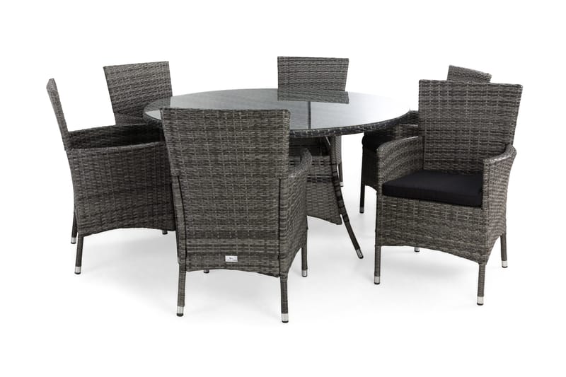 Thor Matgrupp Utomhus Ø140 + 6 Thor Fåtölj m Dyna, Grå/Grå/Svart