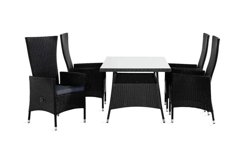 Thor Matgrupp Utomhus 140 + 4 Jenny Ställbar Fåtölj m Dyna, Svart/Svart/Grå