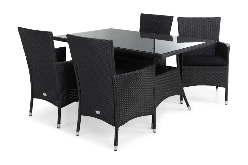 Thor Matgrupp Utomhus 140 + 4 Thor Fåtölj m Dyna, Svart/Svart/Svart