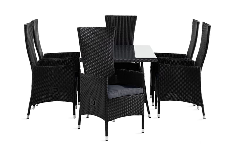 Thor Matgrupp Utomhus 140 + 6 Jenny Ställbar Fåtölj m Dyna, Svart/Svart/Grå