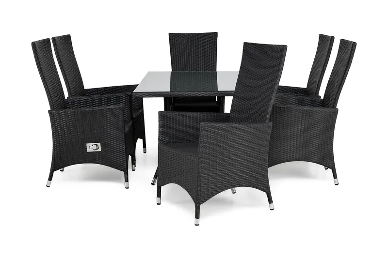 Thor Matgrupp Utomhus 140 + 6 Jenny Ställbar Fåtölj, Svart/Svart