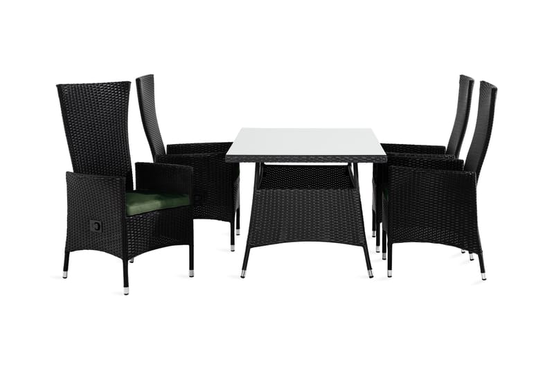 Thor Matgrupp Utomhus 140x90 + 4 Jenny Fåtölj Ställbar m Dyna, Svart/Grön