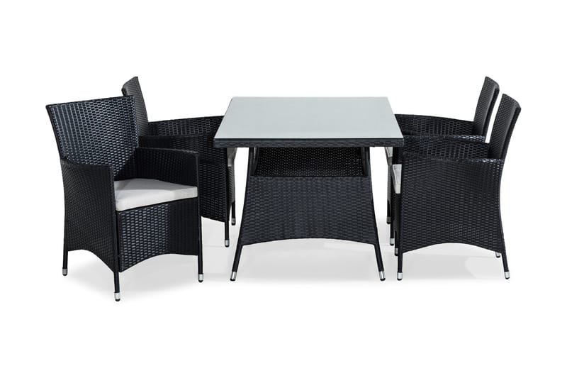 Thor Matgrupp Utomhus 140x90 + 4 Thor Fåtölj m Dyna, Svart/Grå