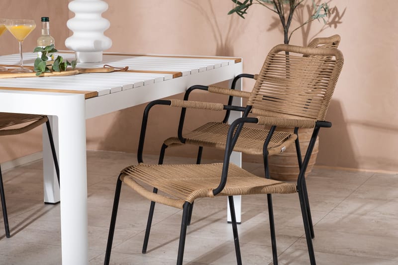 Togo Matgrupp Utomhus 150 cm + 4 st Lindos Karmstolar - Svart/Vit - Utemöbler & utemiljö - Utegrupp - Matgrupp utomhus
