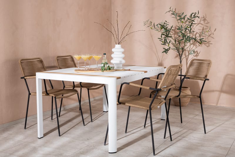 Togo Matgrupp Utomhus 150 cm + 4 st Lindos Karmstolar - Svart/Vit - Utemöbler & utemiljö - Utegrupp - Matgrupp utomhus