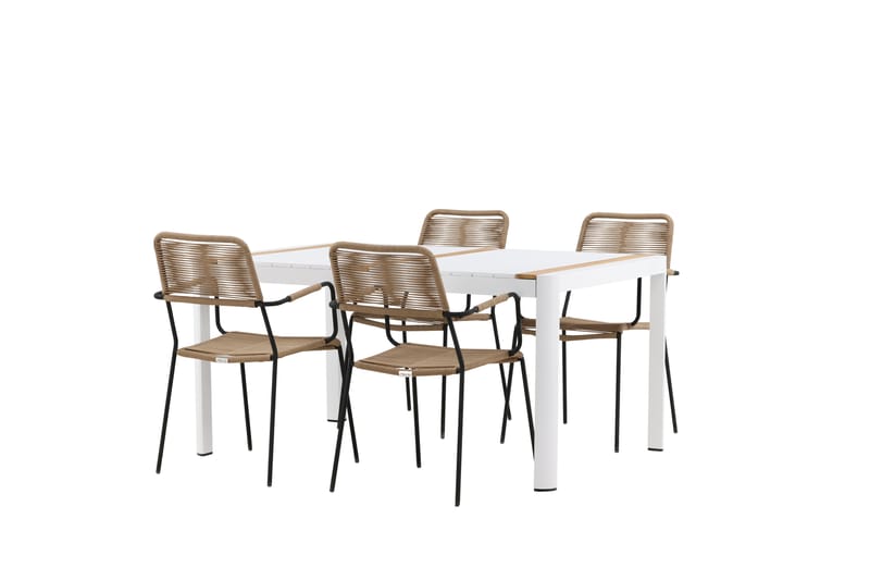 Togo Matgrupp Utomhus 150 cm + 4 st Lindos Karmstolar - Svart/Vit - Utemöbler & utemiljö - Utegrupp - Matgrupp utomhus