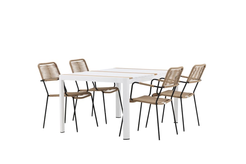 Togo Matgrupp Utomhus 150 cm + 4 st Lindos Karmstolar - Svart/Vit - Utemöbler & utemiljö - Utegrupp - Matgrupp utomhus
