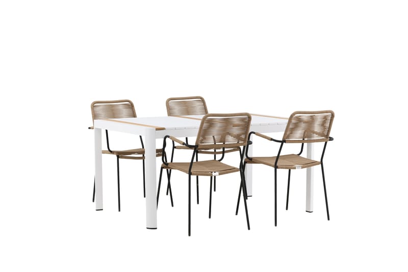 Togo Matgrupp Utomhus 150 cm + 4 st Lindos Karmstolar - Svart/Vit - Utemöbler & utemiljö - Utegrupp - Matgrupp utomhus