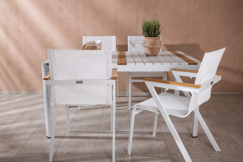 Togo Matgrupp Utomhus 150 cm + 4 st Mexico Karmstolar - Vit - Utemöbler & utemiljö - Utegrupp - Matgrupp utomhus