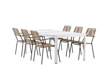 Togo Matgrupp Utomhus 205 cm + 6 st Lindos Karmstolar - Svart/Vit - Utemöbler & utemiljö - Utegrupp - Matgrupp utomhus