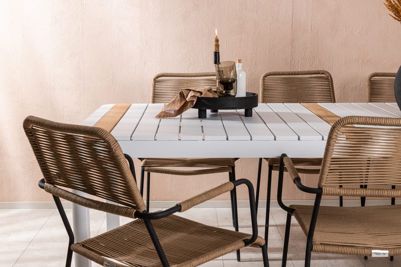 Togo Matgrupp Utomhus 205 cm + 6 st Lindos Karmstolar - Svart/Vit - Utemöbler & utemiljö - Utegrupp - Matgrupp utomhus