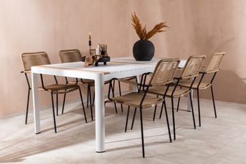 Togo Matgrupp Utomhus 205 cm + 6 st Lindos Karmstolar - Svart/Vit - Utemöbler & utemiljö - Utegrupp - Matgrupp utomhus