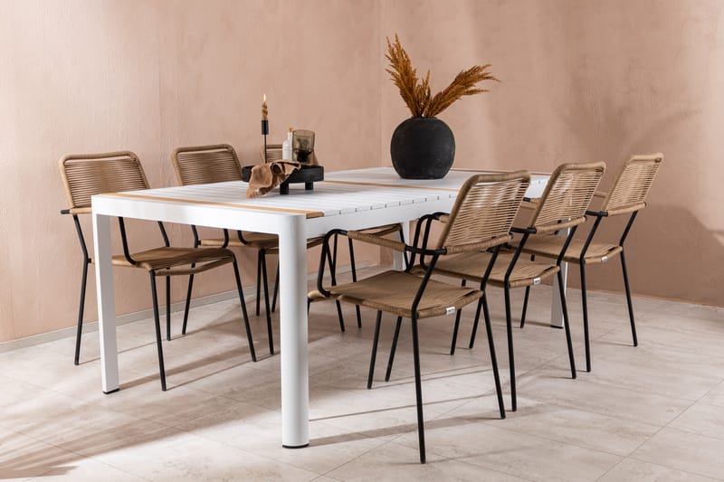 Togo Matgrupp Utomhus 205 cm + 6 st Lindos Karmstolar - Svart/Vit - Utemöbler & utemiljö - Utegrupp - Matgrupp utomhus