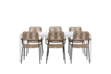 Togo Matgrupp Utomhus 205 cm + 6 st Lindos Karmstolar - Svart/Vit - Utemöbler & utemiljö - Utegrupp - Matgrupp utomhus