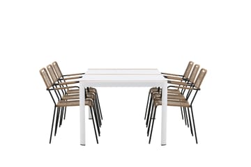 Togo Matgrupp Utomhus 205 cm + 6 st Lindos Karmstolar - Svart/Vit - Utemöbler & utemiljö - Utegrupp - Matgrupp utomhus