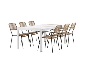 Togo Matgrupp Utomhus 205 cm + 6 st Lindos Karmstolar - Svart/Vit - Utemöbler & utemiljö - Utegrupp - Matgrupp utomhus