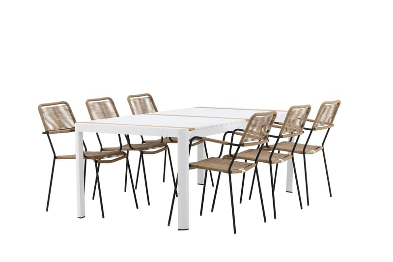 Togo Matgrupp Utomhus 205 cm + 6 st Lindos Karmstolar - Svart/Vit - Utemöbler & utemiljö - Utegrupp - Matgrupp utomhus