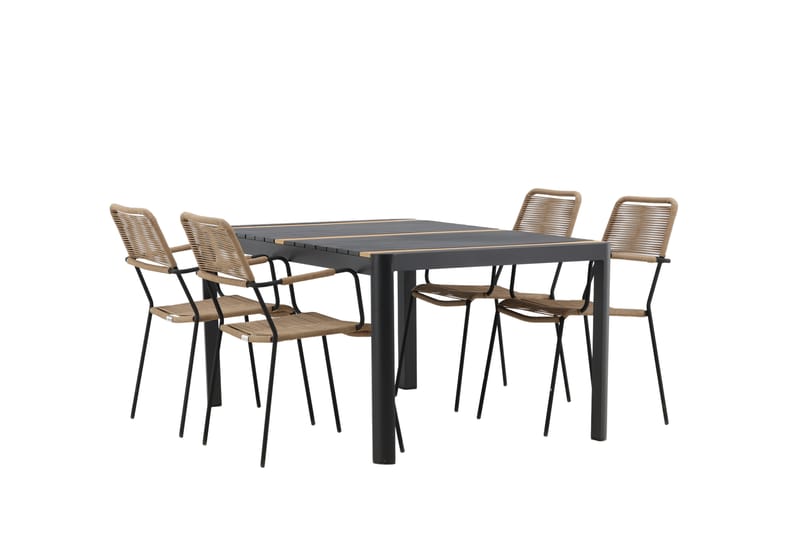 Togo Matgrupp Utomhus 70 cm + 4 st Lindos Karmstolar - Svart/Beige - Utemöbler & utemiljö - Utegrupp - Matgrupp utomhus