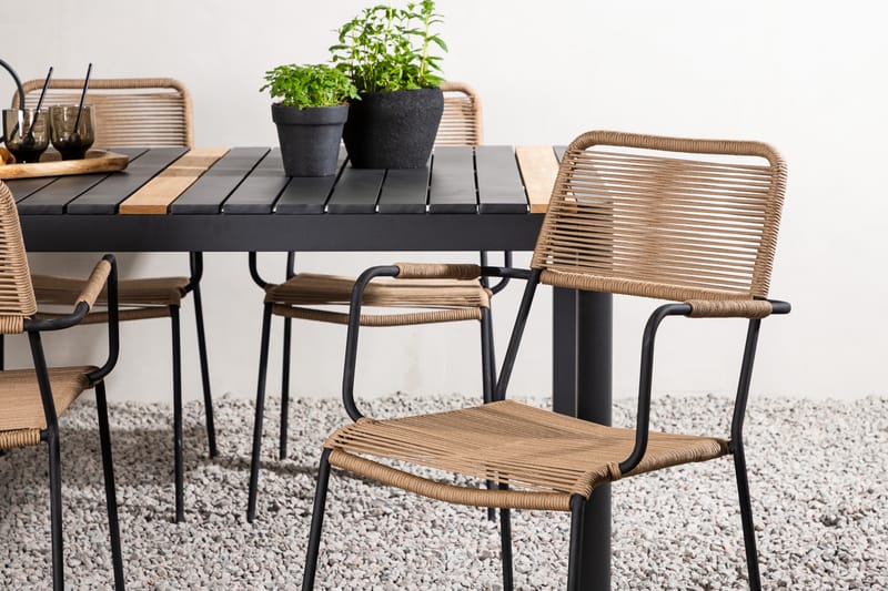 Togo Matgrupp Utomhus 70 cm + 4 st Lindos Karmstolar - Svart/Beige - Utemöbler & utemiljö - Utegrupp - Matgrupp utomhus