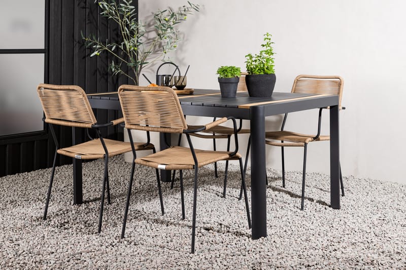 Togo Matgrupp Utomhus 70 cm + 4 st Lindos Karmstolar - Svart/Beige - Utemöbler & utemiljö - Utegrupp - Matgrupp utomhus