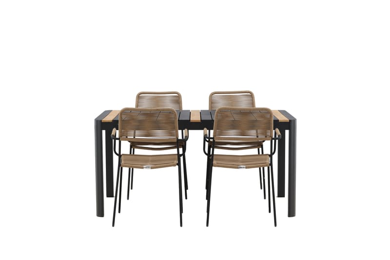 Togo Matgrupp Utomhus 70 cm + 4 st Lindos Karmstolar - Svart/Beige - Utemöbler & utemiljö - Utegrupp - Matgrupp utomhus