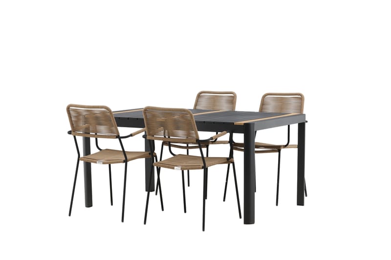 Togo Matgrupp Utomhus 70 cm + 4 st Lindos Karmstolar - Svart/Beige - Utemöbler & utemiljö - Utegrupp - Matgrupp utomhus