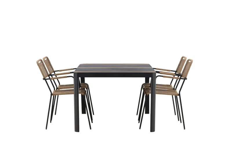 Togo Matgrupp Utomhus 70 cm + 4 st Lindos Karmstolar - Svart/Beige - Utemöbler & utemiljö - Utegrupp - Matgrupp utomhus