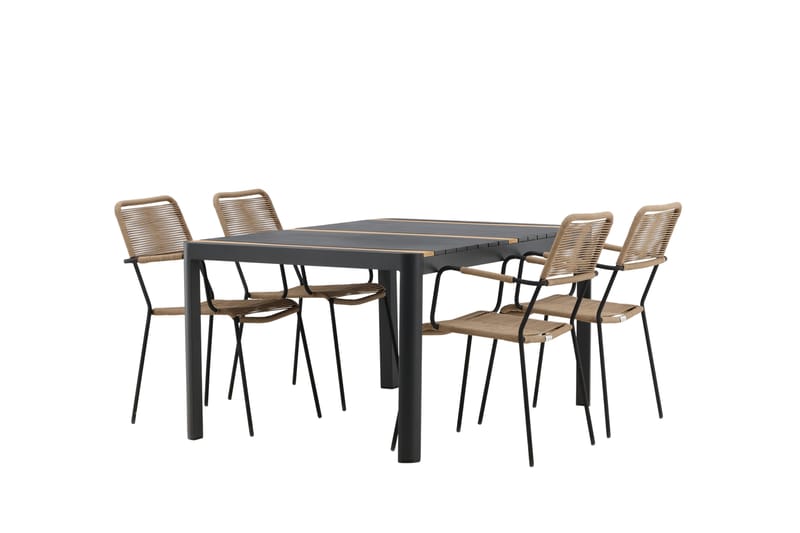 Togo Matgrupp Utomhus 70 cm + 4 st Lindos Karmstolar - Svart/Beige - Utemöbler & utemiljö - Utegrupp - Matgrupp utomhus
