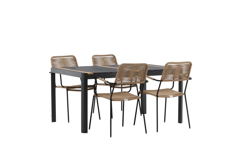 Togo Matgrupp Utomhus 70 cm + 4 st Lindos Karmstolar - Svart/Beige - Utemöbler & utemiljö - Utegrupp - Matgrupp utomhus