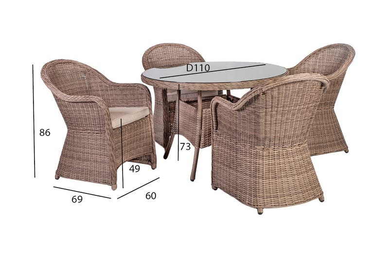 Toscana Matgrupp Utomhus 110 cm inkl 4 Utefåtöljer - Brun - Utemöbler & utemiljö - Utegrupp - Matgrupp utomhus