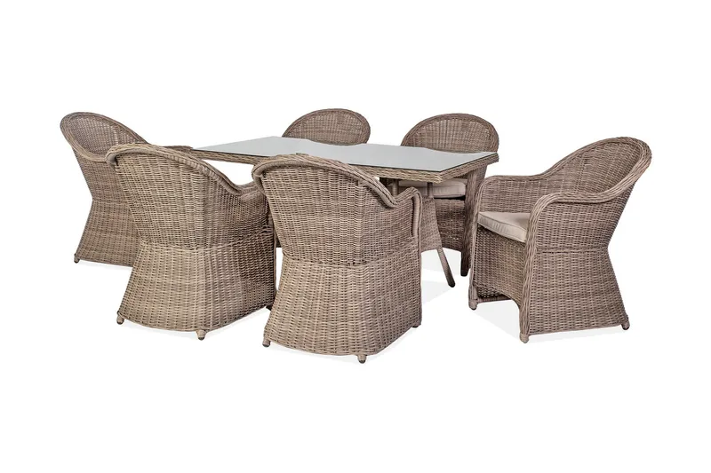 Toscana Matgrupp Utomhus 140 cm inkl 6 Utestolar, Brun