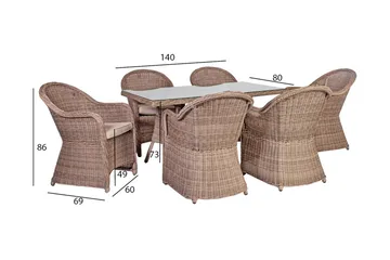 Toscana Matgrupp Utomhus 140 cm inkl 6 Utestolar - Brun - Utemöbler & utemiljö - Utegrupp - Matgrupp utomhus