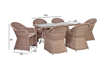 Toscana Matgrupp Utomhus 140 cm inkl 6 Utestolar - Brun - Utemöbler & utemiljö - Utegrupp - Matgrupp utomhus
