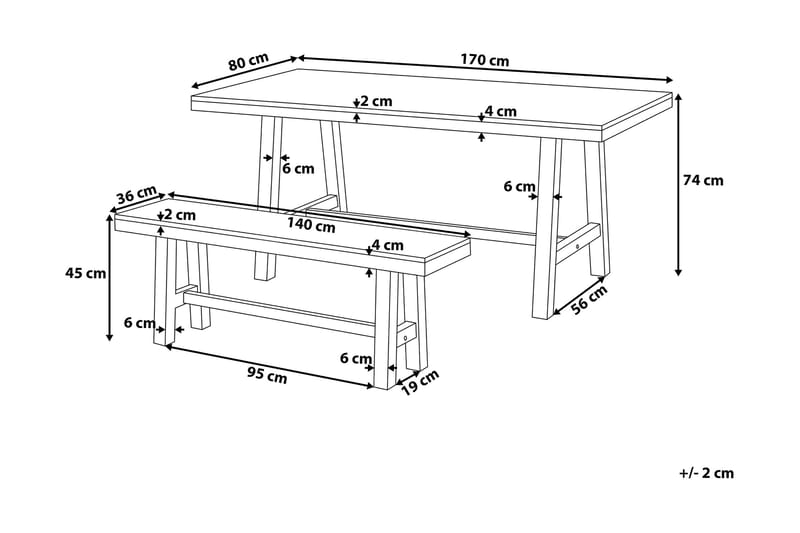 Trädgårdmöbelset Utebord+ 2 Bänkar Utomhus Scania 80 cm - Svart - Utemöbler & utemiljö - Utegrupp - Matgrupp utomhus