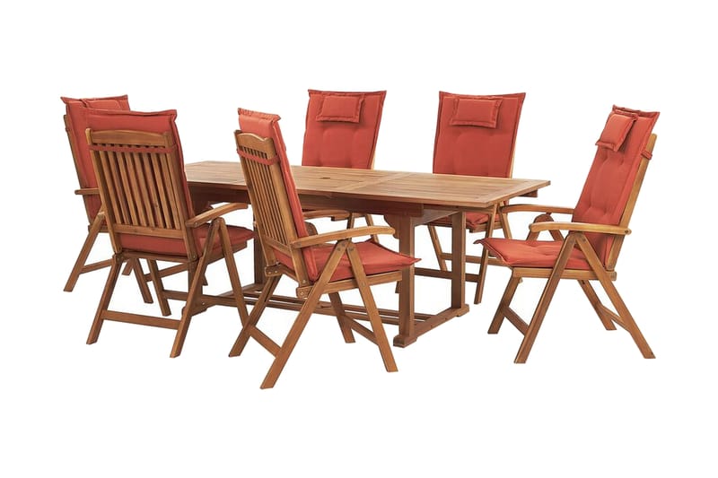 Trädgårdsmöbelset av bord och 6 stolar röd JAVA - Trä/natur - Matgrupp utomhus