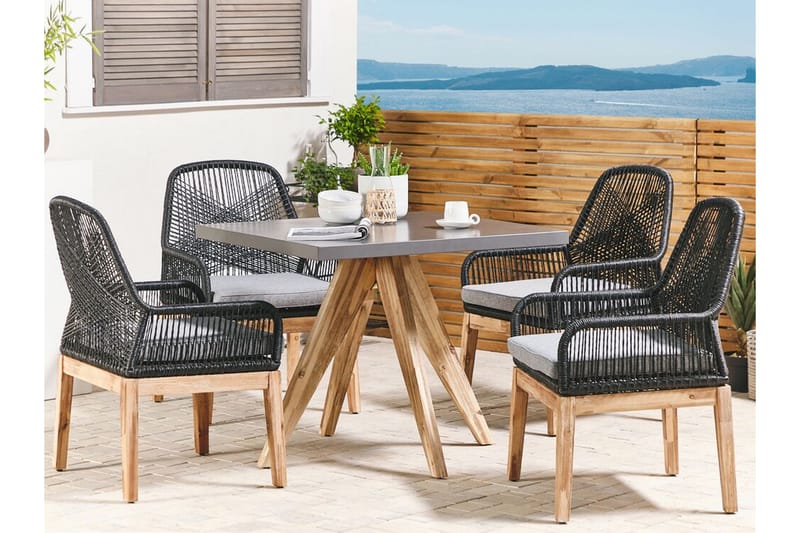 Trädgårdsset av bord och 4 stolar svart/grå OLBIA - Grå - Matgrupp utomhus