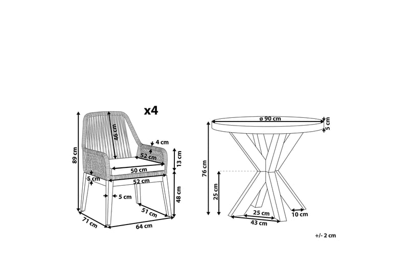 Trädgårdsset av runt Utebord och 4 Utestolar OLBIA - Grå - Utemöbler & utemiljö - Utegrupp - Matgrupp utomhus