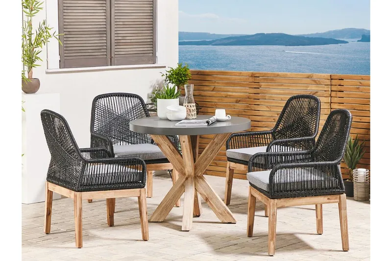 Trädgårdsset av runt Utebord och 4 Utestolar OLBIA - Grå - Utemöbler & utemiljö - Utegrupp - Matgrupp utomhus