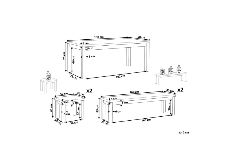Trädgårdsset av Utebord 2 Bänkar Utomhus och 2 Utestolar OSTUNI - Grå - Utemöbler & utemiljö - Utegrupp - Matgrupp utomhus