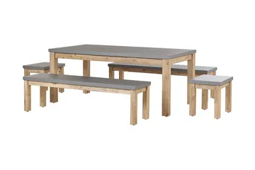 Trädgårdsset av Utebord 2 Bänkar Utomhus och 2 Utestolar OSTUNI - Grå - Utemöbler & utemiljö - Utegrupp - Matgrupp utomhus